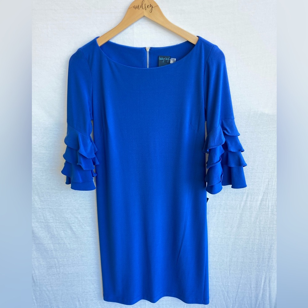 Womens Periwinkle Blue Flutter Sleeve Dress Size 4